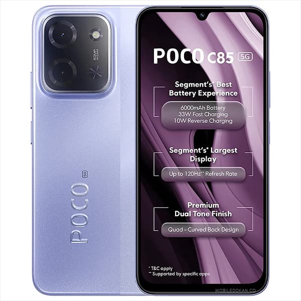 POCO C85 – 6.9” HD+ Display | 8GB RAM | 256GB ROM | Xiaomi HyperOS | Dual SIM | 4G | Fingerprint | Long-Lasting Battery